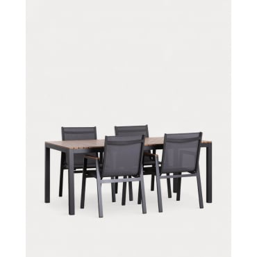 Korce Aluminium-Tischset (180 x 90 cm) und 4 Outdoor-Stühle Grau Graphite - The Masie