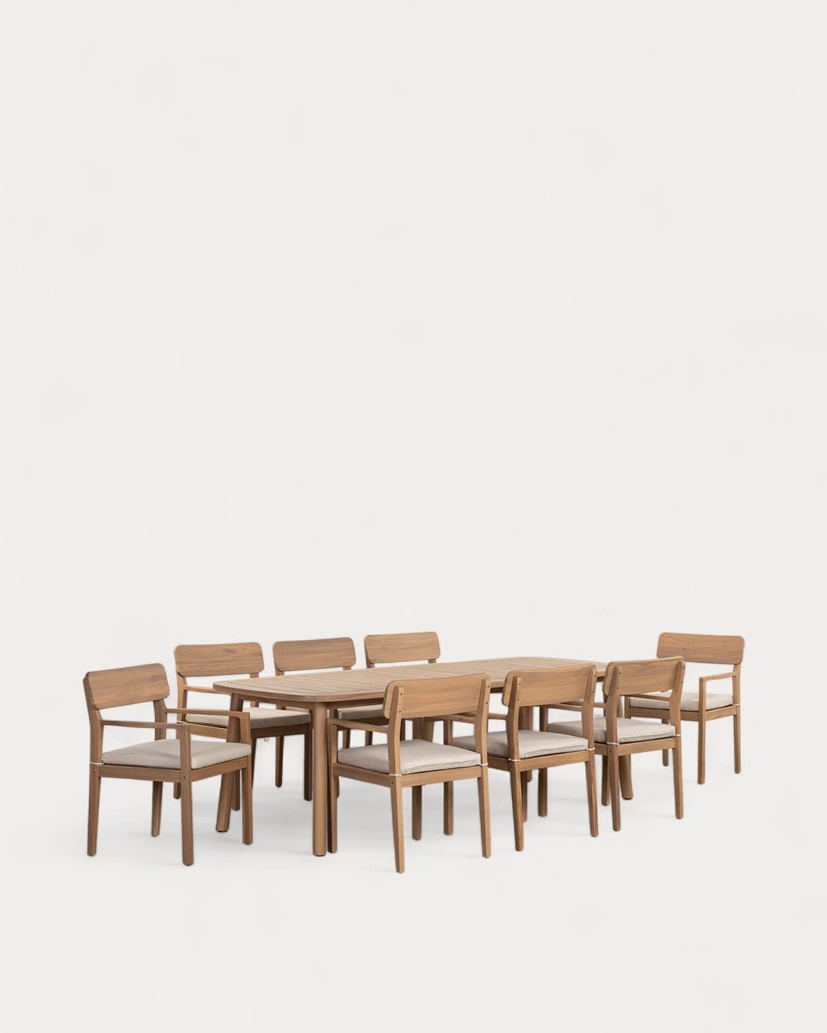 Rechteckiges Tischset (240x100 cm) und 8 Akazienholzstühle mit Armlehnen für den Außenbereich Marla, Galeriebild 1