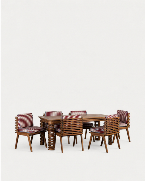 Hazan rechteckiges Tischset (180x90 cm) und 6 Stühle aus Akazienholz und Outdoor-Stoff
