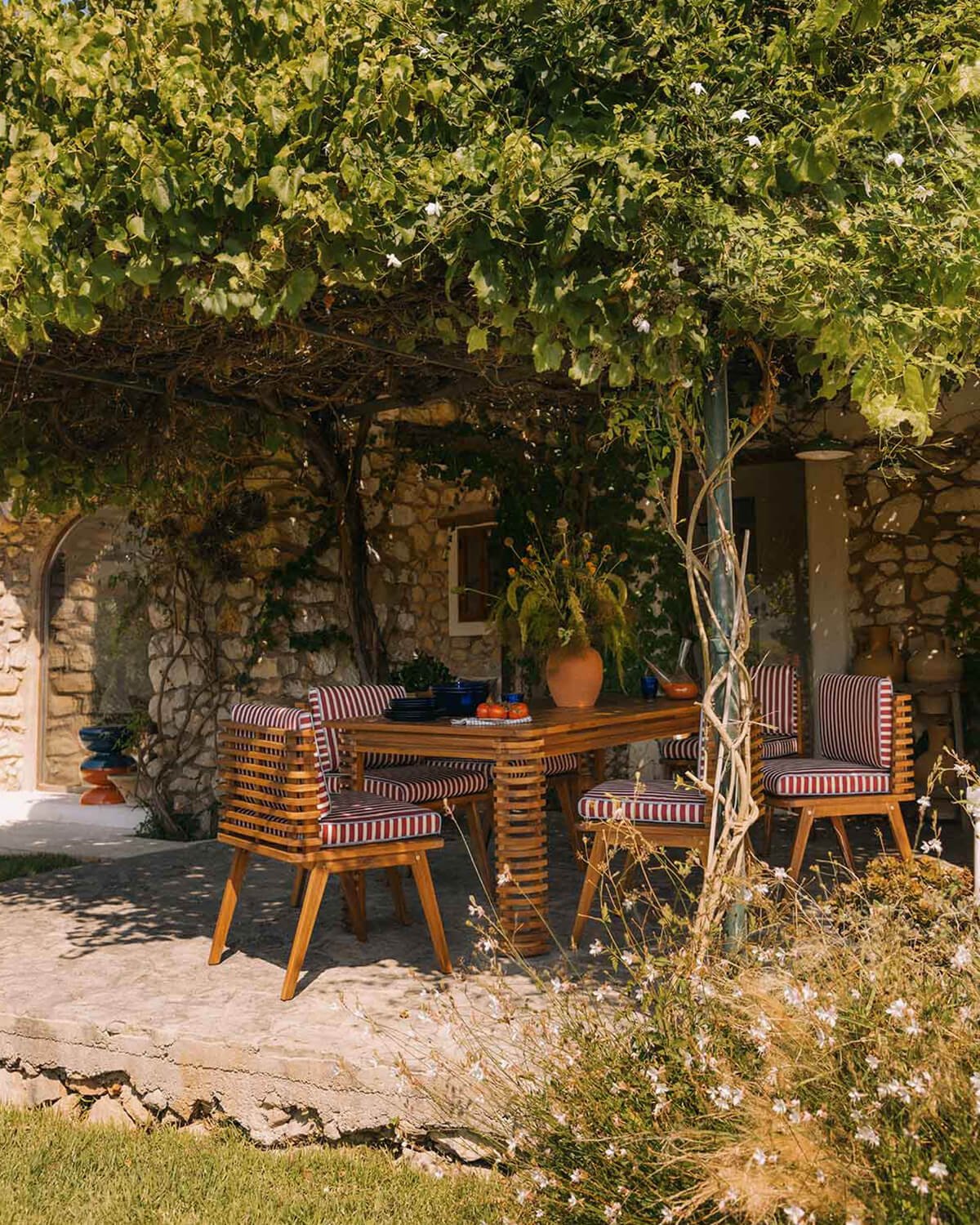 Hazan rechteckiges Tischset (180x90 cm) und 6 Stühle aus Akazienholz und Outdoor-Stoff, Galeriebild 2