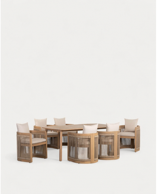 Marla Rechteckiges Tischset (180x100 cm) und 6 Mirla Outdoor-Stühle aus Akazienholz