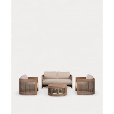 Gartenset mit 2-Sitzer-Sofa, 2 Sesseln und Couchtisch aus Akazienholz und Rope Mares Natürliche Akazie - The Masie