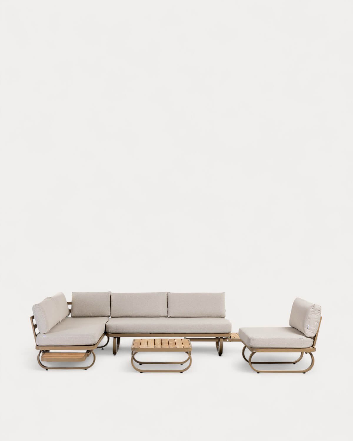 Emilia Gartenset mit 2 Sofas, 1 Sessel und Couchtisch aus Teakholz und Metall, Galeriebild 1