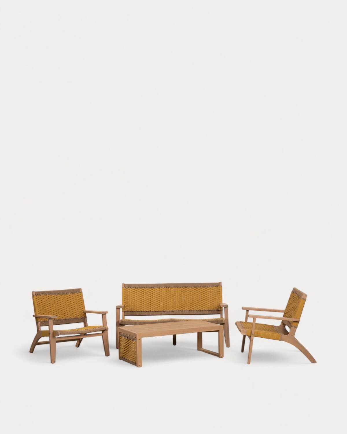 Gartenset mit 2-Sitzer-Sofa, 2 Sesseln und Couchtisch aus Akazienholz und Mirle Rope, Galeriebild 1