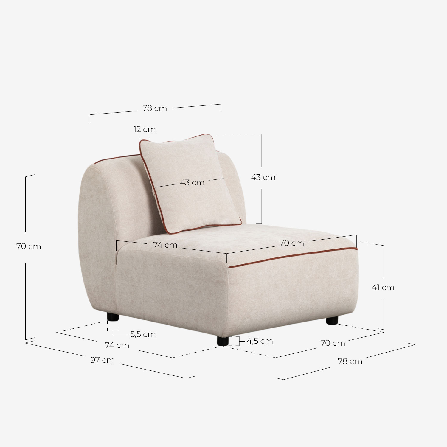 2-Teiliges Modulares Sofa Ilham Stoffsessel , Maße