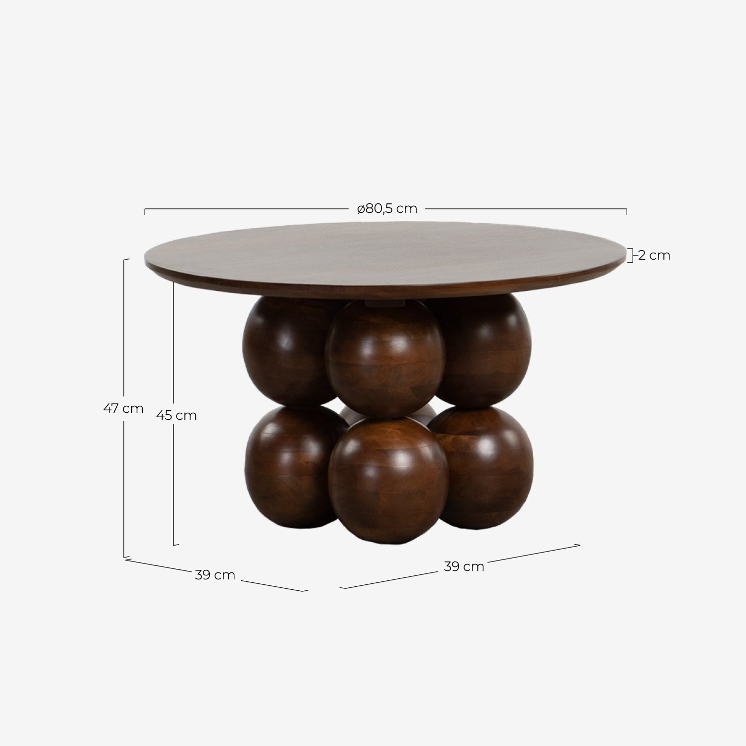 Runder Couchtisch aus Mangoholz (Ø80 cm) Alary, Maße