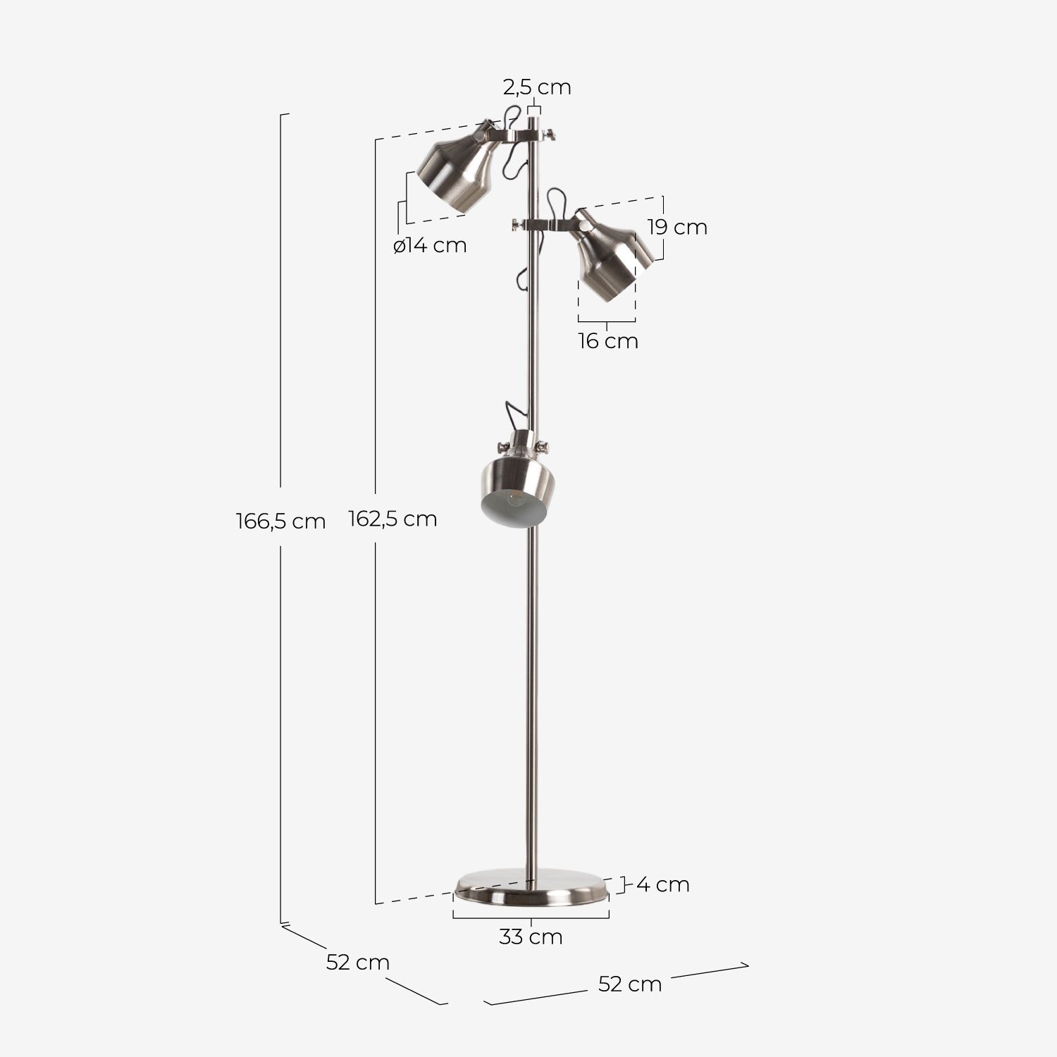 Eneas Stehlampe aus Metall, Maße