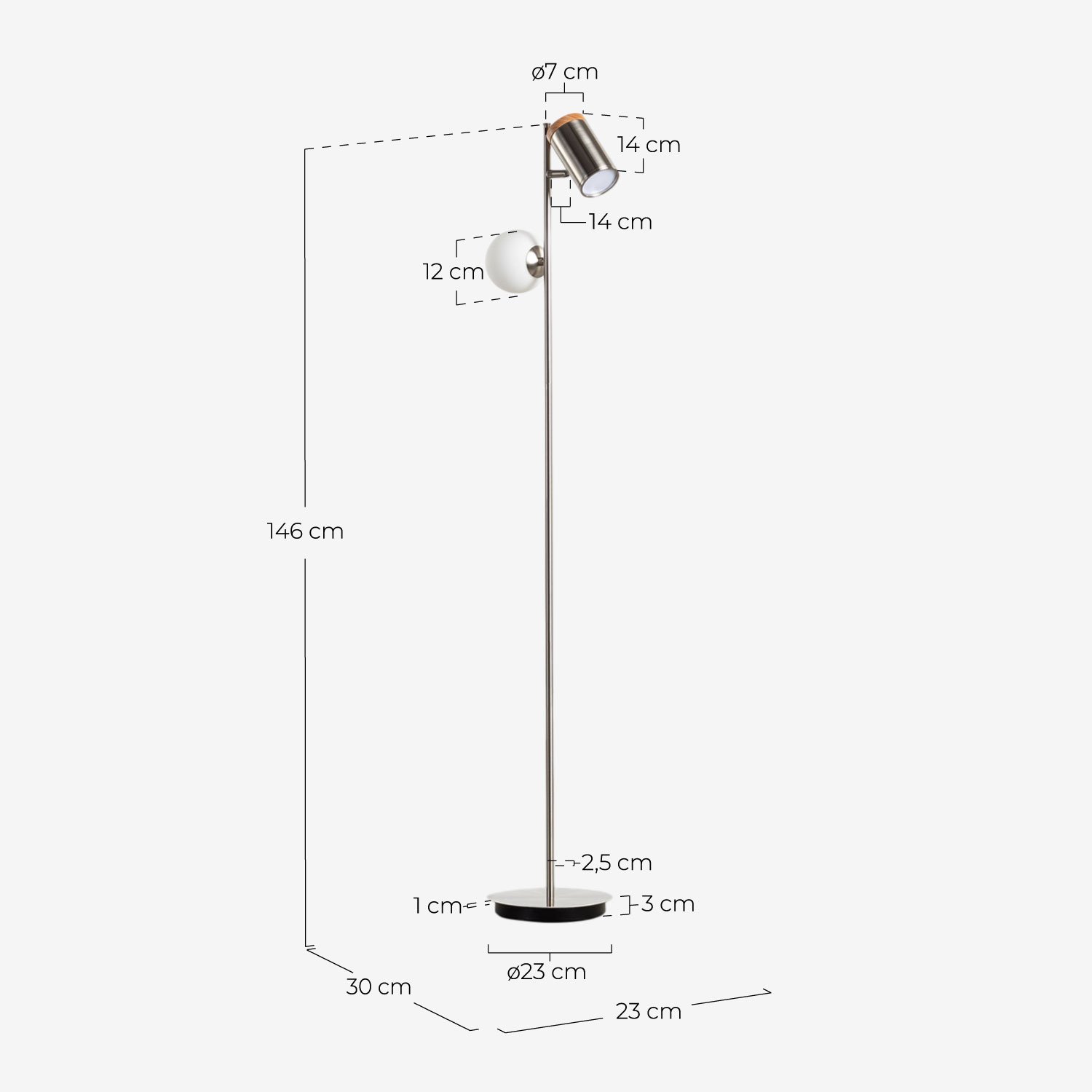 Caira Stehlampe aus Metall, Maße