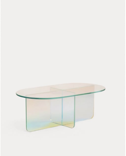 Ovaler Couchtisch Schillerndem aus gehärtetem Glas (90x50 cm) Iris