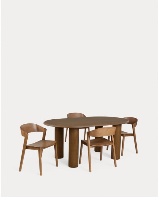 Ovales Esstisch-Set (180x100 cm) Alhie und 4 Laly Holz-Esszimmerstühle