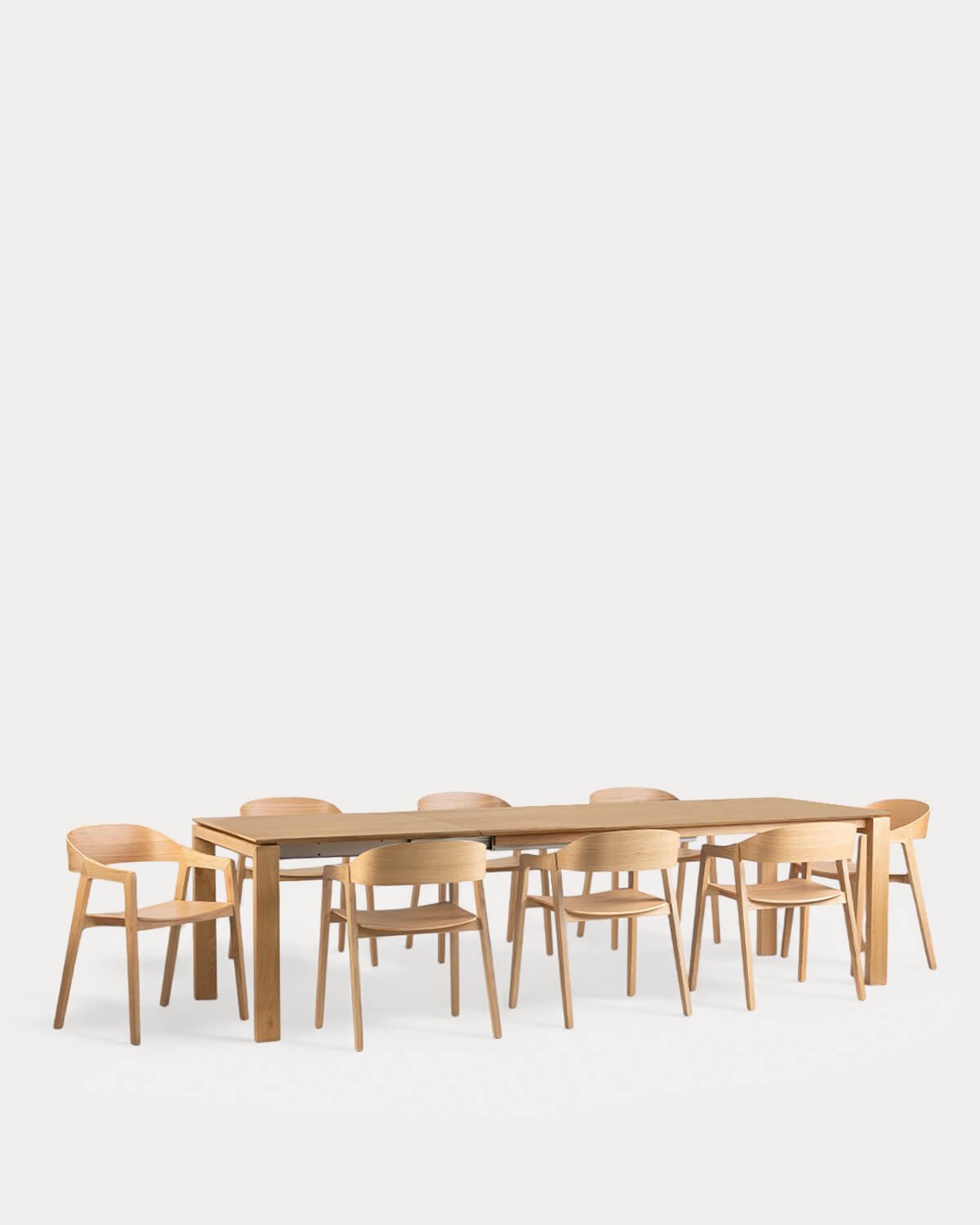 Deran Ausziehbares Esstisch-Set (195-285x90 cm) und 8 Laly Holzstühle mit Armlehnen, Galeriebild 4