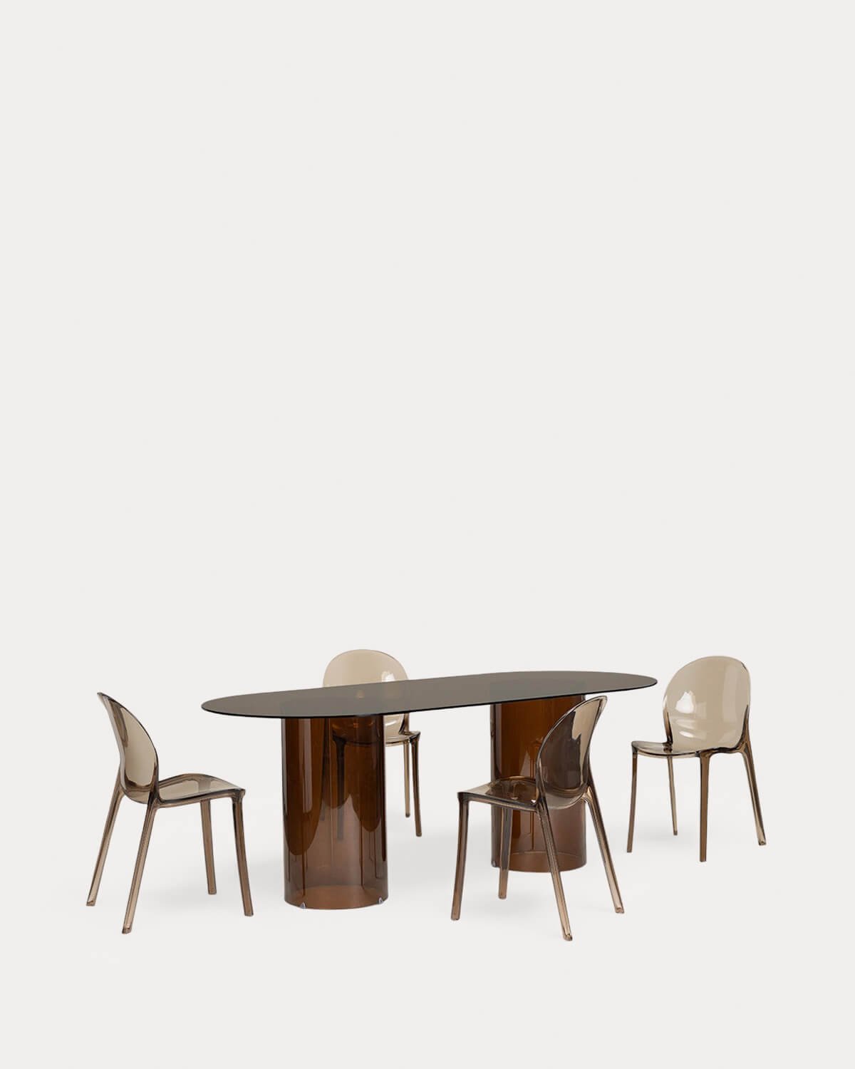 Ovaler Esstisch aus Glas (200x90 cm) Kolu und 4 Stühle aus Polycarbonat Imatra, Galeriebild 1