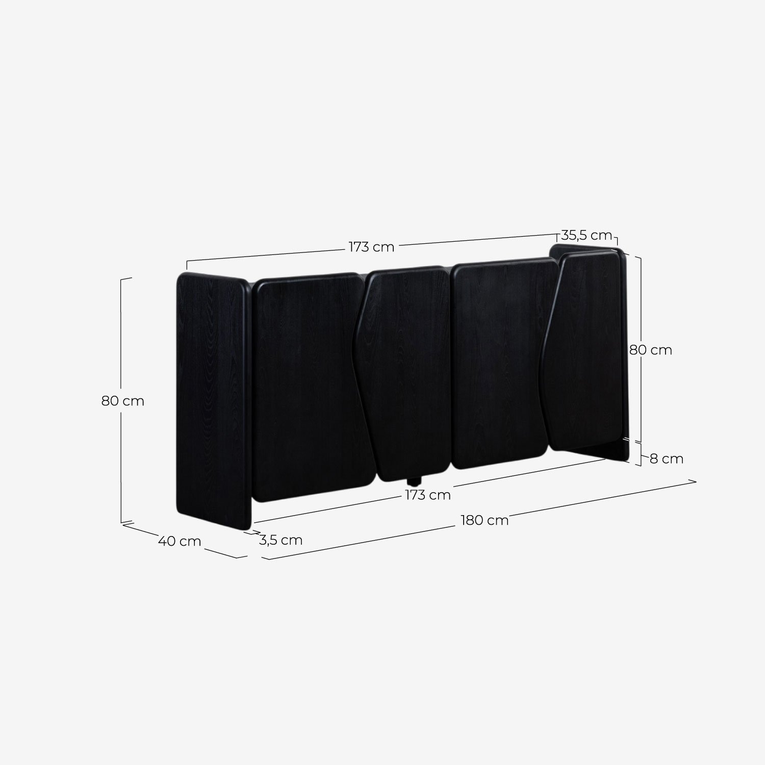 Niedriges Sideboard mit 4 Türen aus Kiefernholz und Ulmenholz Kuroen, Ma&szlig;e