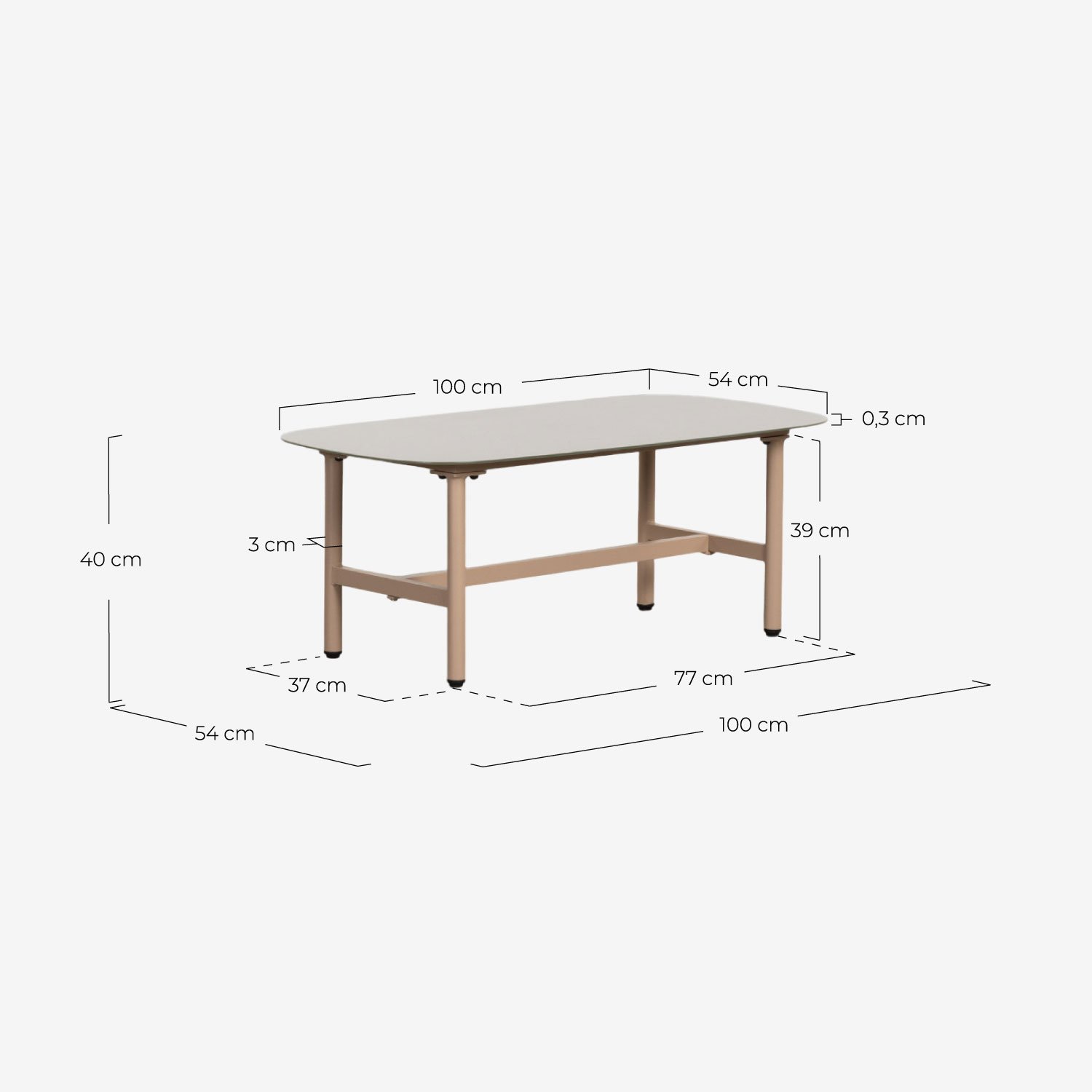 Gartenset mit 2-Sitzer-Sofa, 2 Sesseln und Couchtisch aus Metall und Aleina-Stoff, Ma&szlig;e