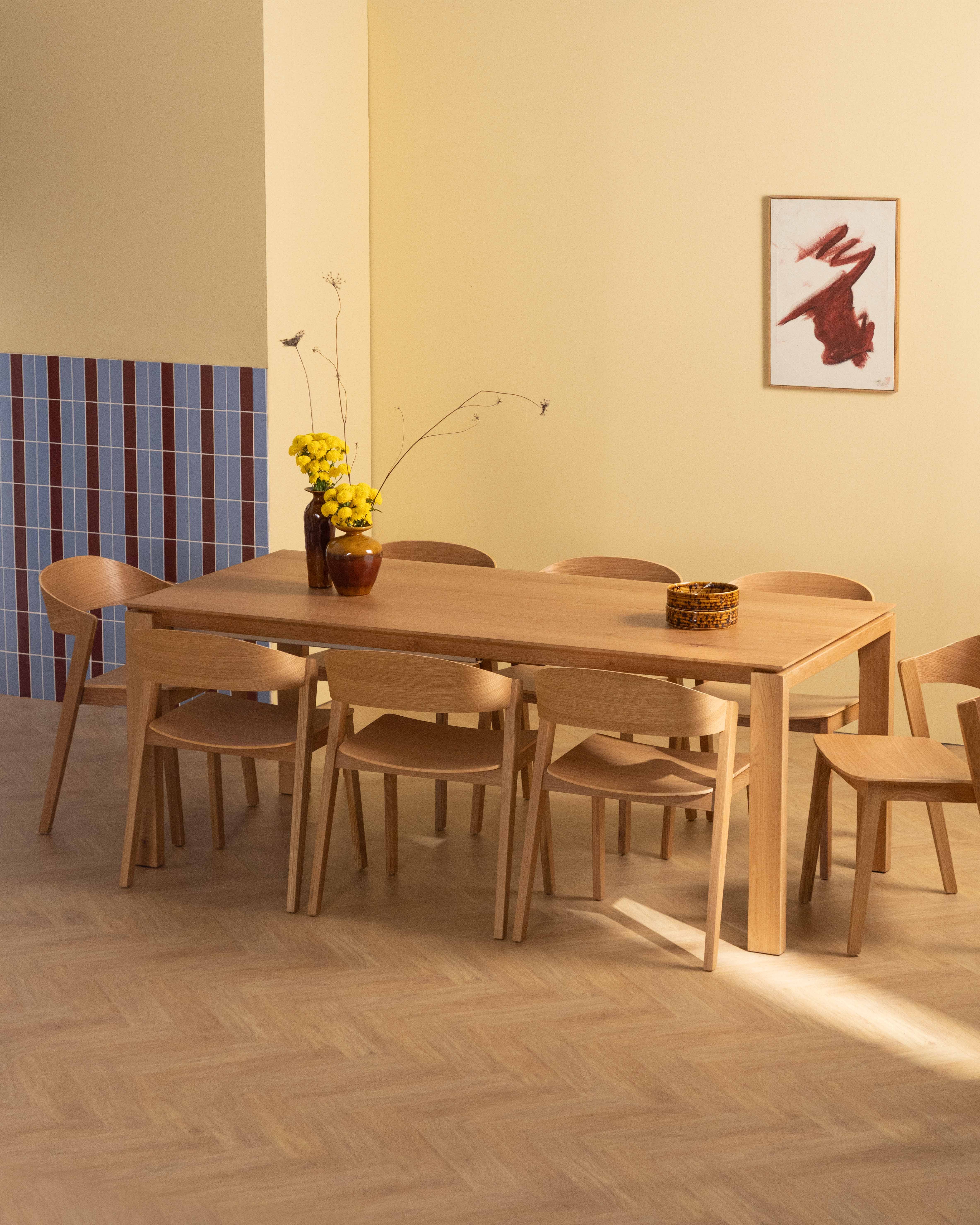 Ausziehbares Esstisch-Set (195-285x90 cm) Deran und 8 Laly-Holzstühle, Galeriebild 2