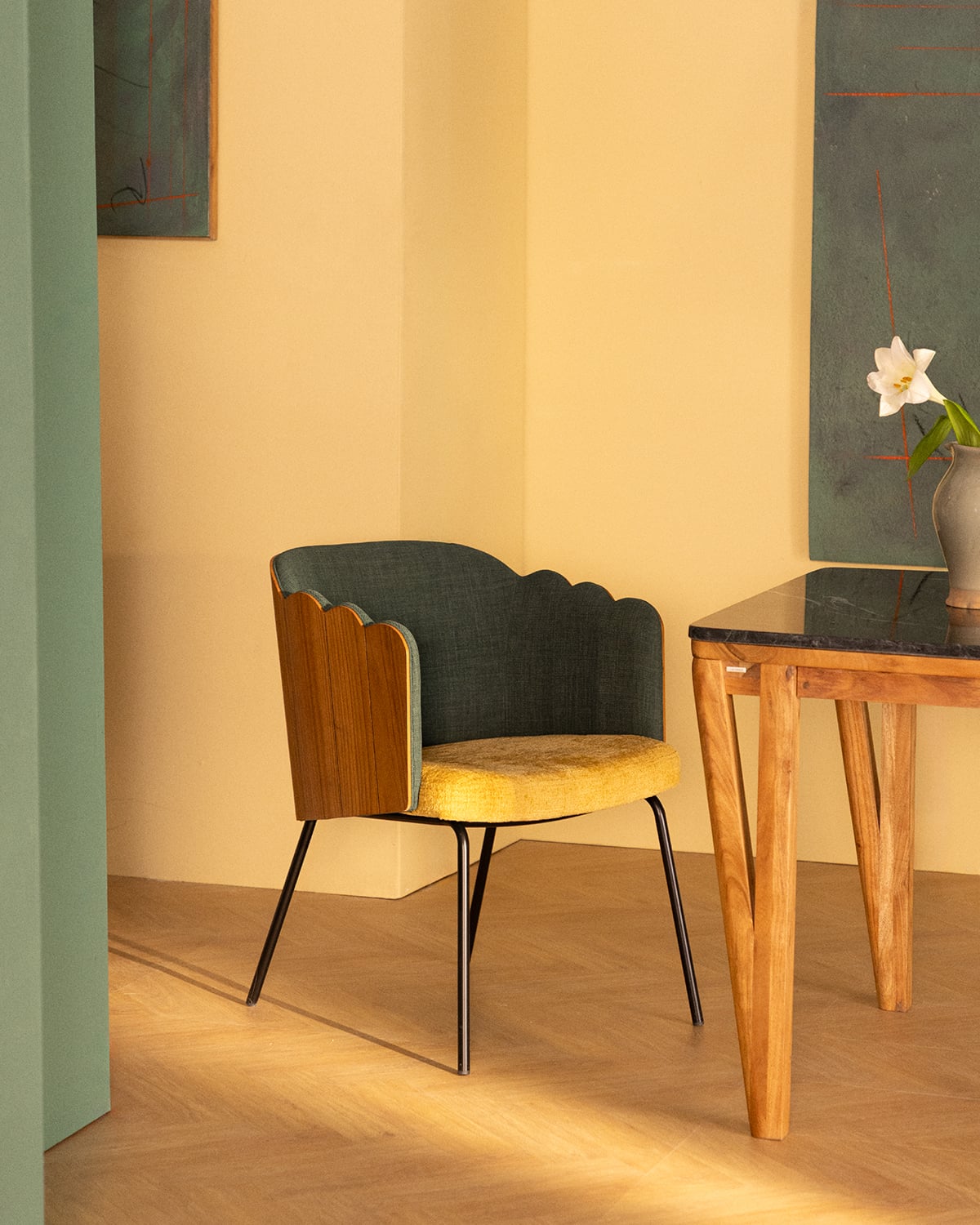 Pack 4 Esszimmerstühle aus Holz und Stoff Rene, Galeriebild 2