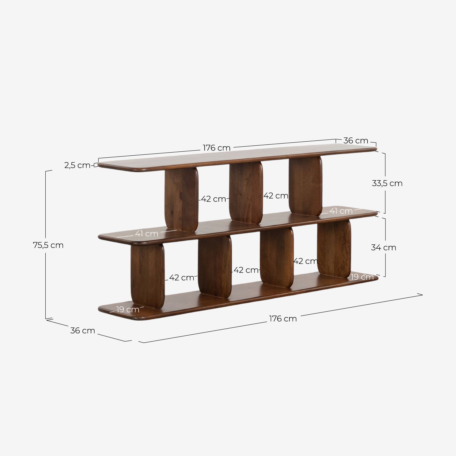 Niedriges Regal aus Mangoholz (75,5x176 cm) Mireil, Ma&szlig;e