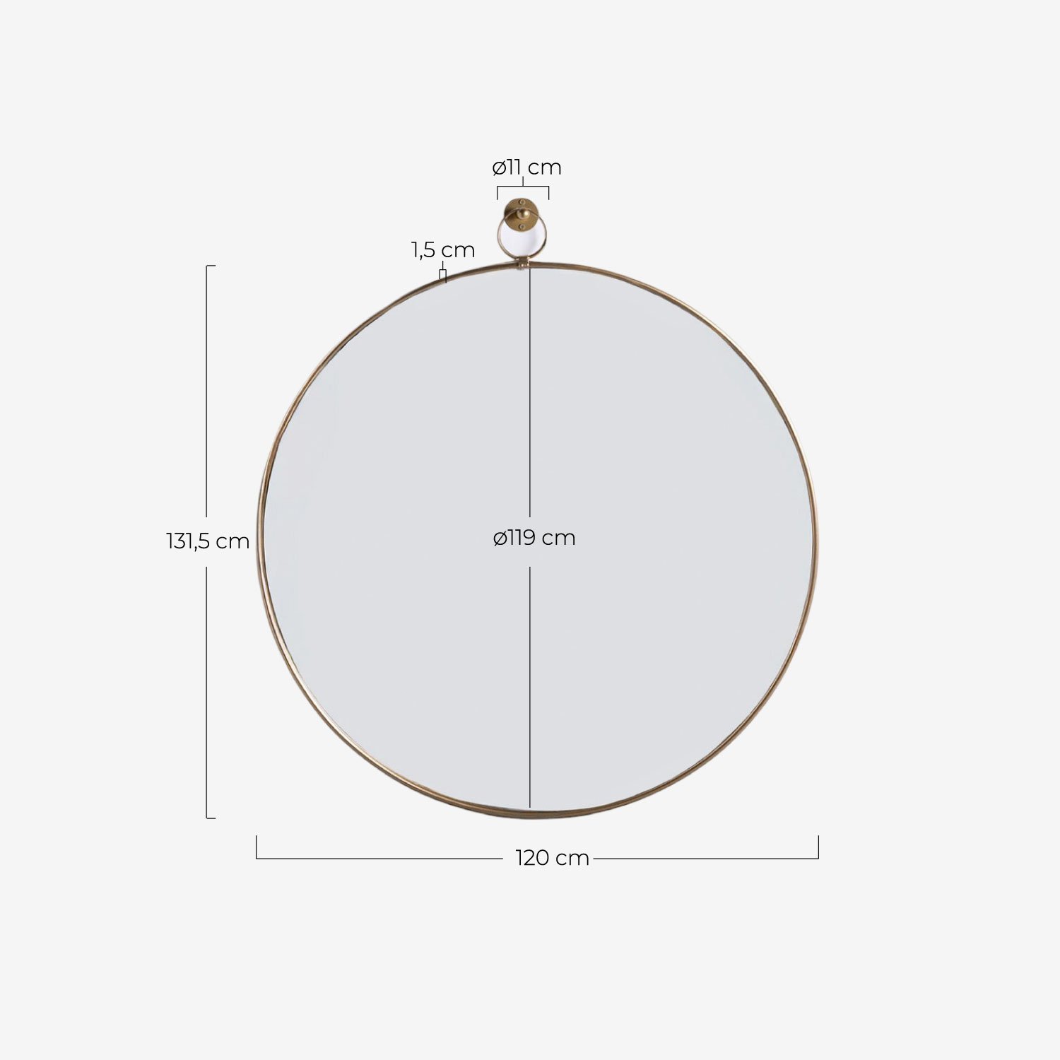 Runder Wandspiegel aus Metall (Ø120 cm) Dario, Ma&szlig;e
