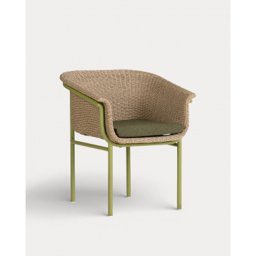 4er-Pack Metall- und Rattan-Gartenstühle Caitlyn Olivgrün - The Masie