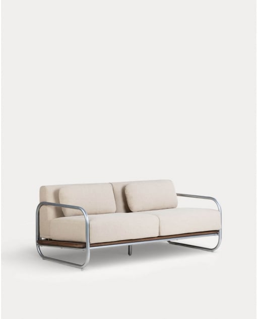 2-Sitzer Gartensofa aus Metall und Stoff Ahrus - Beige Seashell