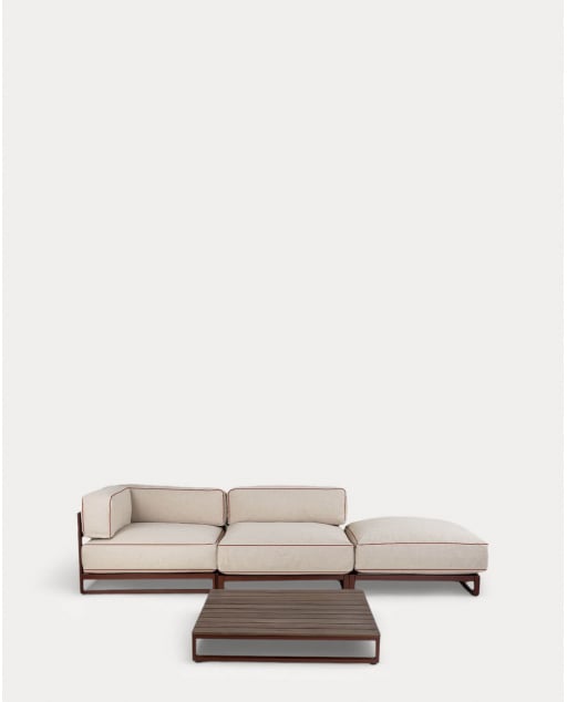 Gartenmöbel-Set mit Eckmodul, Mittelmodul, Pouf-Modul und Couchtisch aus Metall und Stoff Kristen