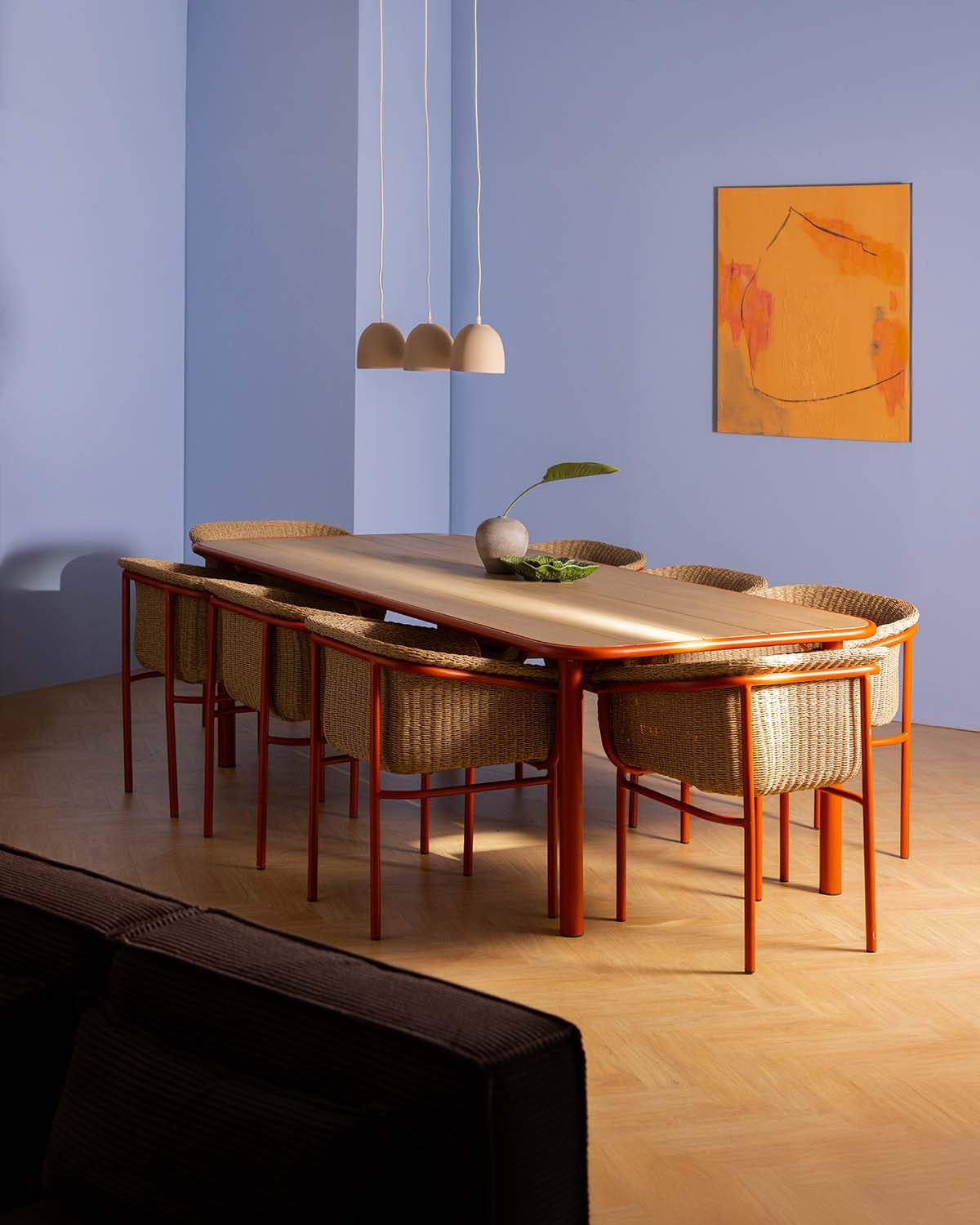 Rechteckiges Esszimmer-Set (240x110 cm) und 8 Stühle aus Akazienholz und Metall Caitlyn, Galeriebild 2