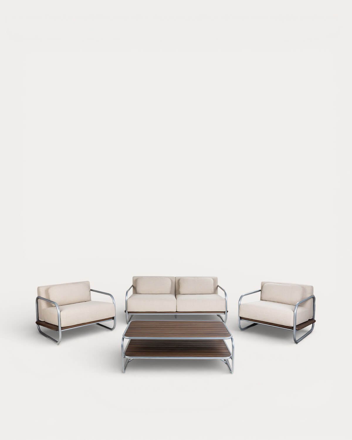 Gartenmöbelset mit 2-Sitzer-Sofa, 2 Sesseln und Couchtisch aus Metall und Stoff Ahrus, Galeriebild 1