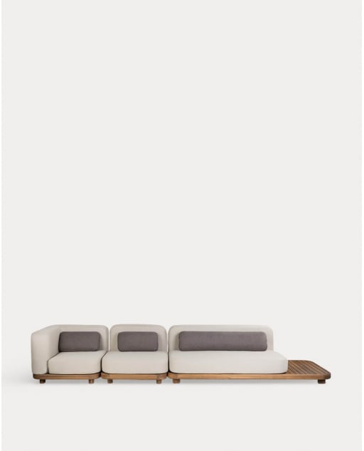 3-Teiliges Modulares Gartensofa-Set Sofa-Modul, Mittelmodul und Eckmodul aus Akazienholz und Stoff Redik - Beige Seashell