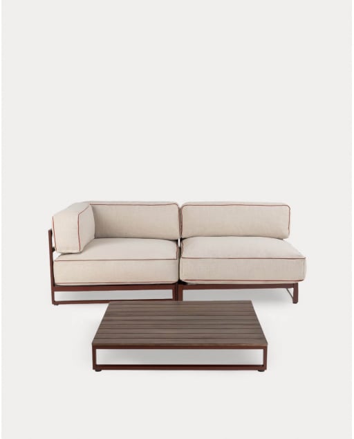 Gartenmöbel-Set mit Eckmodul, Mittelmodul und Couchtisch aus Metall und Stoff Kristen - Beige Seashell