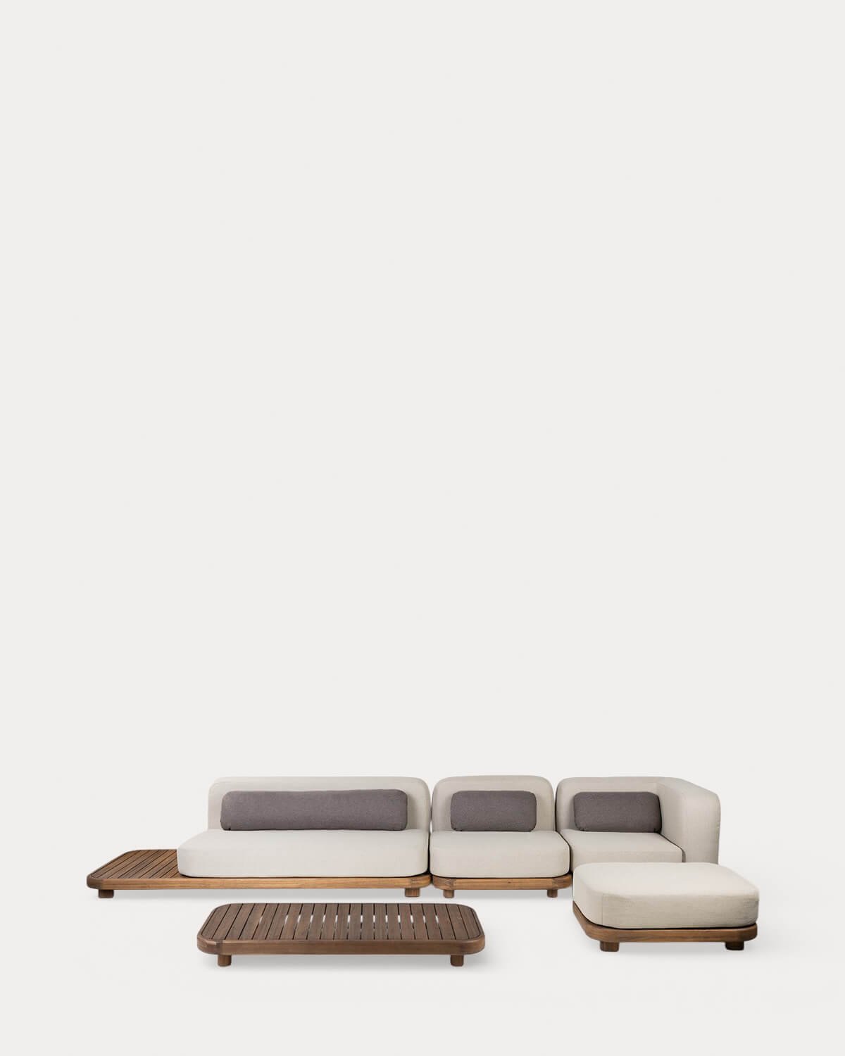 Gartenmöbel-Set mit Sofamodul, Mittelsofa, Ecksofa, Hocker und Couchtisch aus Akazienholz und Stoff Redik, Galeriebild 2