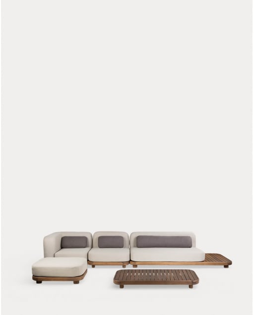 Gartenmöbel-Set mit Sofamodul, Mittelsofa, Ecksofa, Hocker und Couchtisch aus Akazienholz und Stoff Redik