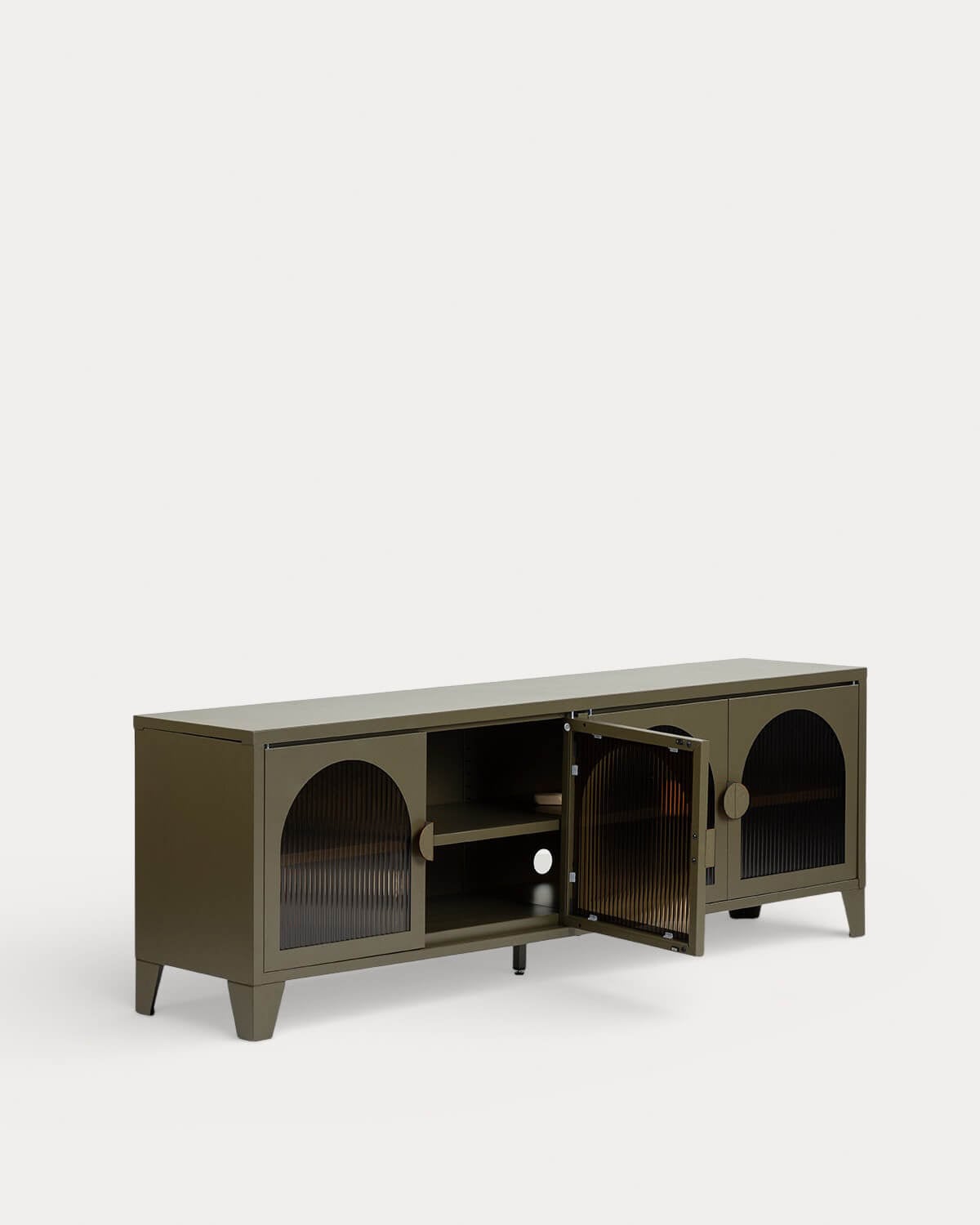 Andrius 4-türiges TV-Möbel aus laminiertem Stahl und Glas, Galeriebild 4