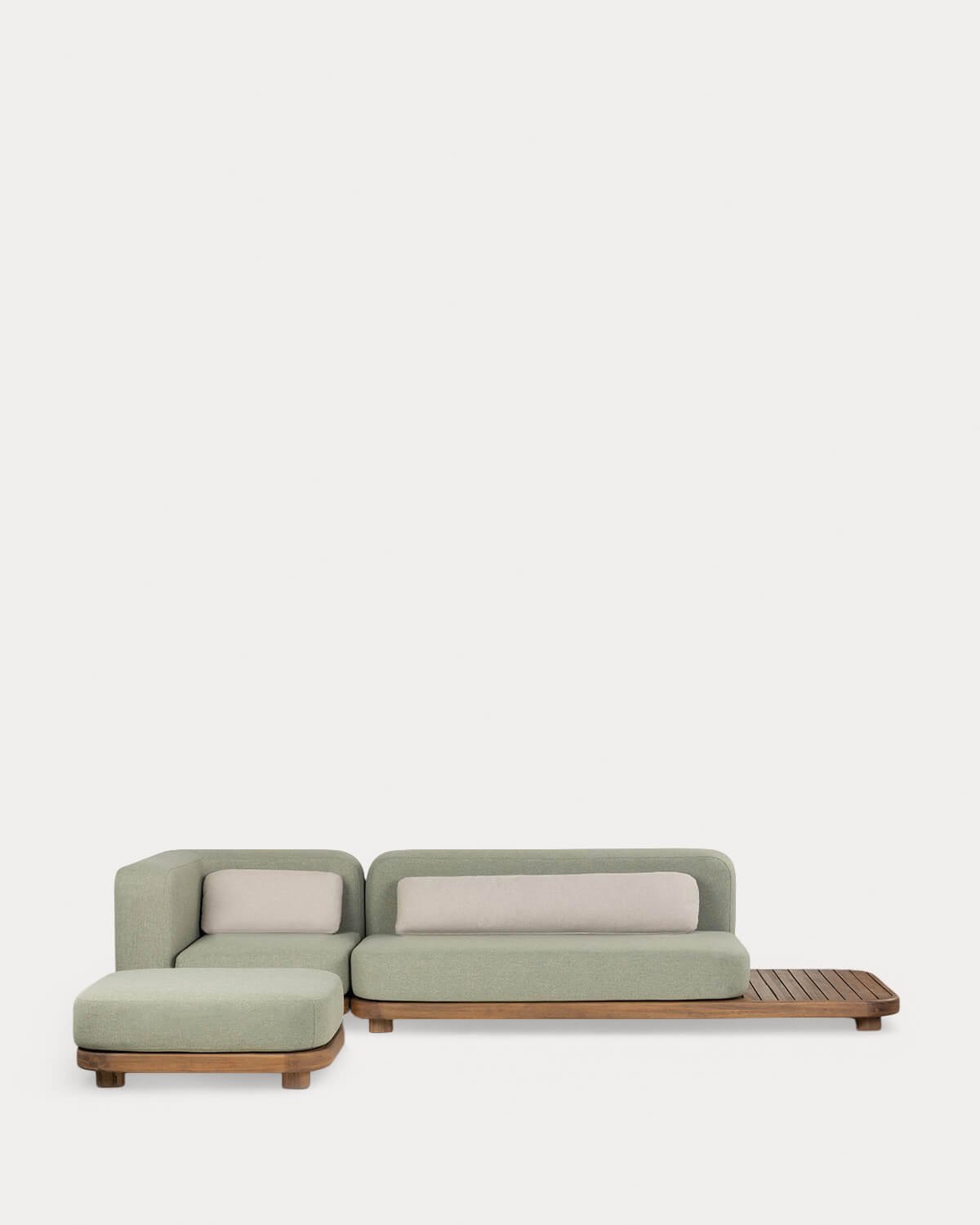 2-Teiliges Modulares Gartensofa-Set Sofa-Modul und Eckmodul mit Akazienholz und Stoffhocker Redik, Galeriebild 1