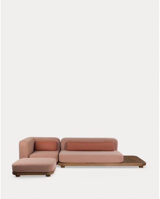 2-Teiliges Modulares Gartensofa-Set Sofa-Modul und Eckmodul mit Akazienholz und Stoffhocker Redik