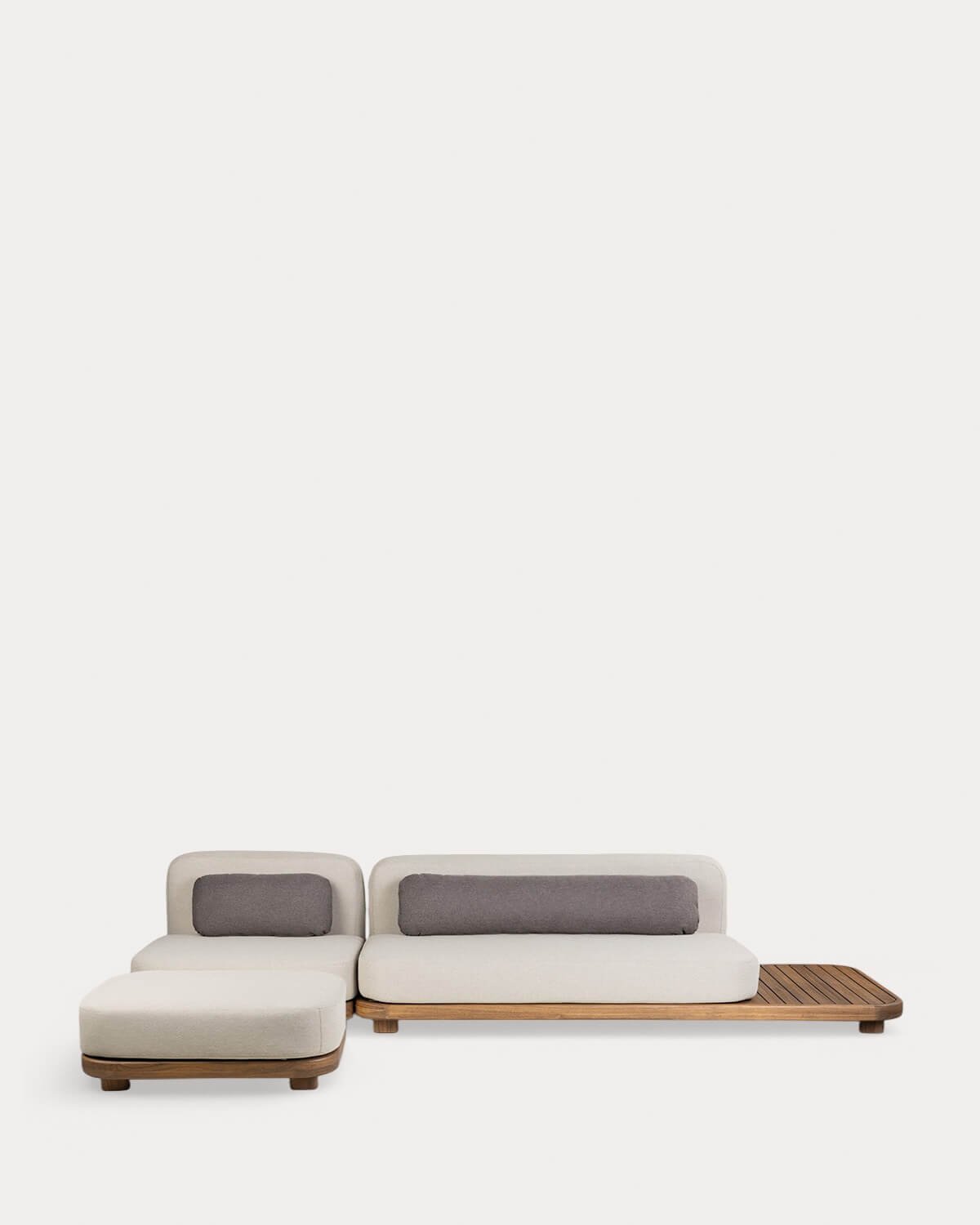 2-Teiliges modulares Gartensofa-Set Sofa-Modul und Mittelmodul mit Ottomanenmodul aus Akazienholz und Stoff Redik, Galeriebild 1