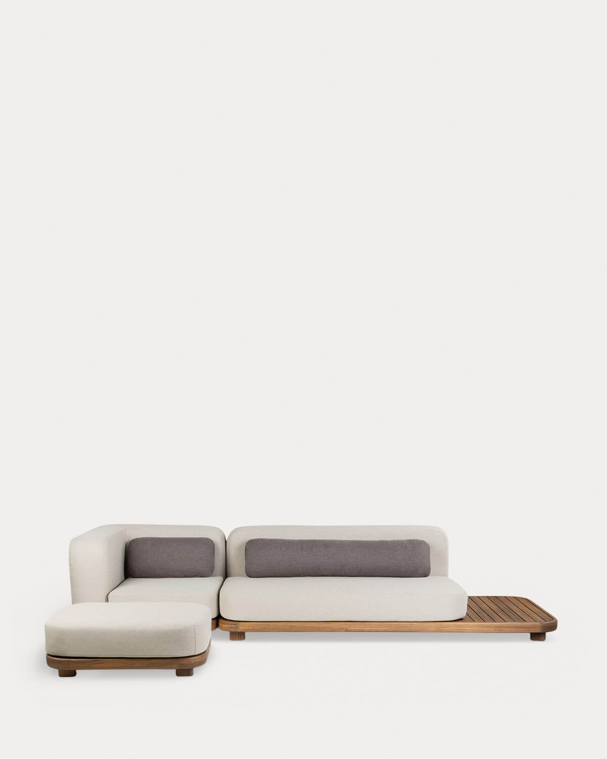 2-Teiliges Modulares Gartensofa-Set Sofa-Modul und Eckmodul mit Akazienholz und Stoffhocker Redik, Galeriebild 1