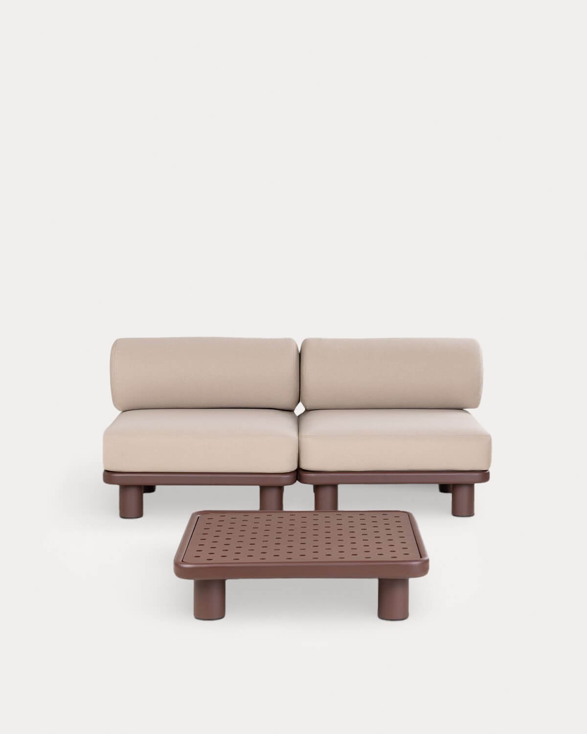 Gartenmöbelset mit 2 Mittelmodulen und Couchtisch aus Aluminium und Stoff Lantana