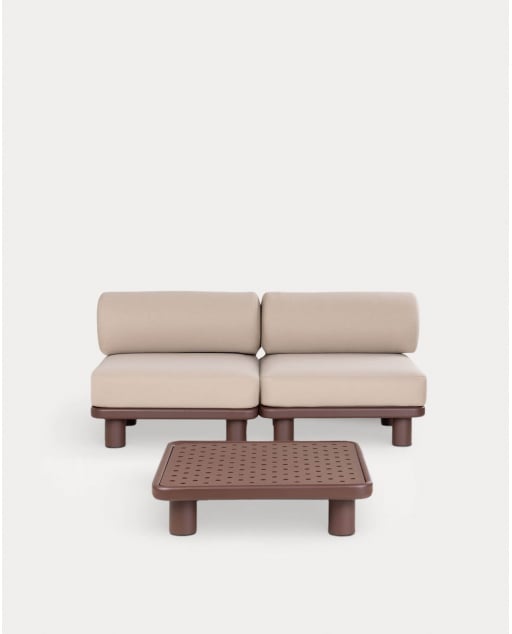 Gartenmöbelset mit 2 Mittelmodulen und Couchtisch aus Aluminium und Stoff Lantana