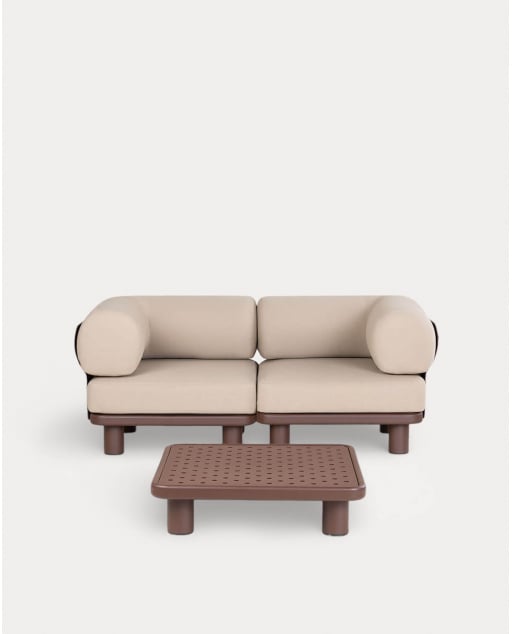 Gartenmöbelset mit 2 Eckmodulen und Couchtisch aus Aluminium und Stoff Lantana