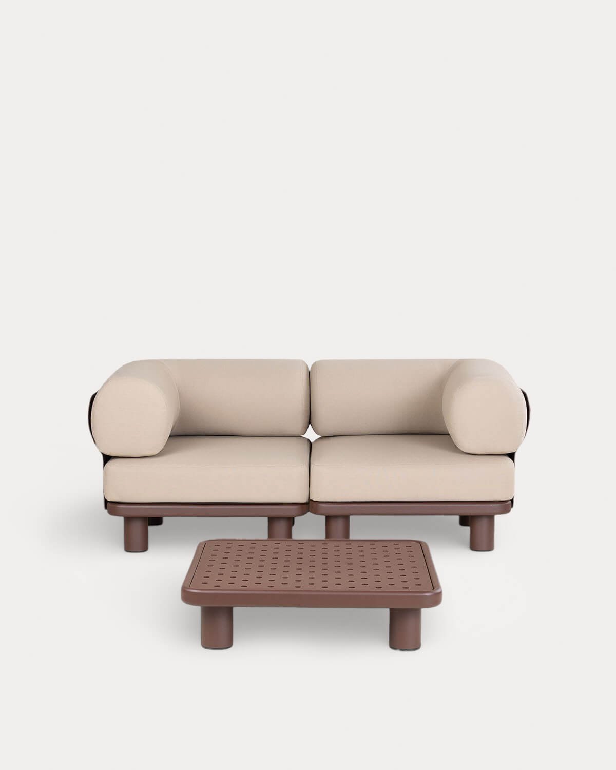 Gartenmöbelset mit 2 Eckmodulen und Couchtisch aus Aluminium und Stoff Lantana