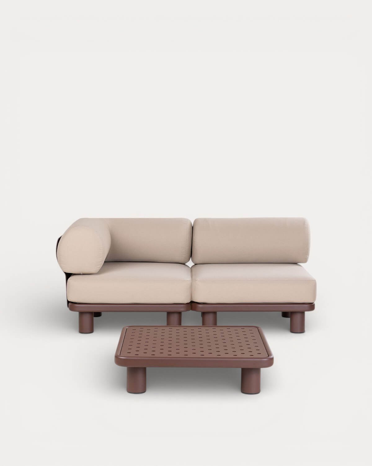 Gartenmöbelset mit Eckmodul, Mittelmodul und Couchtisch aus Aluminium und Stoff Lantana