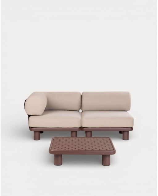 Gartenmöbelset mit Eckmodul, Mittelmodul und Couchtisch aus Aluminium und Stoff Lantana