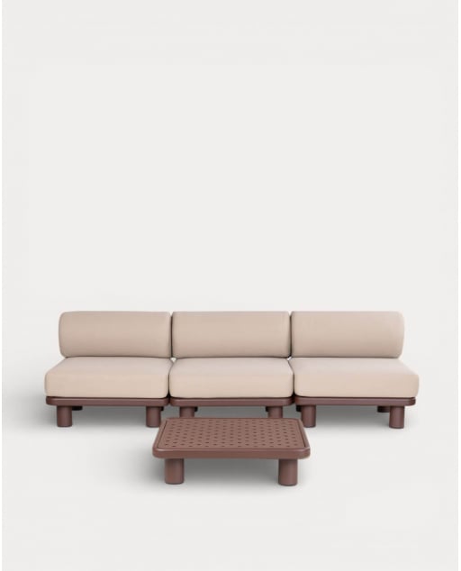 Gartenmöbelset mit 3 Mittelmodulen und Couchtisch aus Aluminium und Stoff Lantana