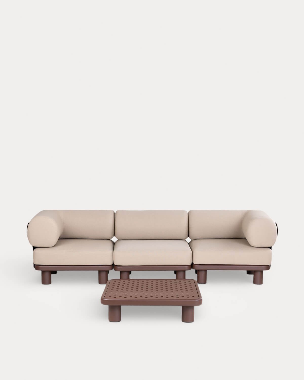 Gartenmöbel-Set mit 2 Eckmodulen, Mittelmodul und Couchtisch aus Aluminium und Stoff Lantana