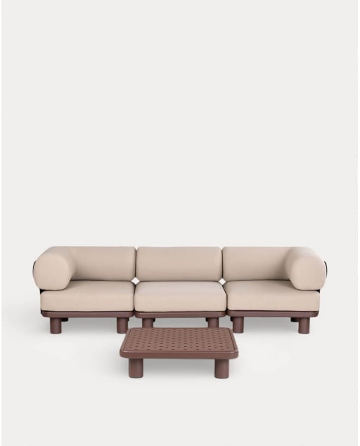 Gartenmöbel-Set mit 2 Eckmodulen, Mittelmodul und Couchtisch aus Aluminium und Stoff Lantana