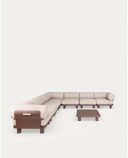 Gartenmöbelset mit 4 Mittelmodulen, 3 Eckmodulen und Couchtisch aus Aluminium und Stoff Lantana