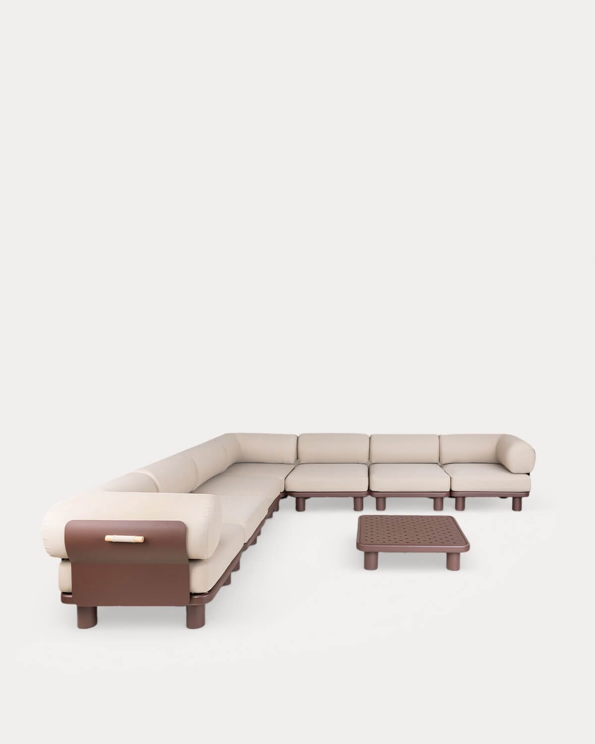 Gartenmöbelset mit 4 Mittelmodulen, 3 Eckmodulen und Couchtisch aus Aluminium und Stoff Lantana