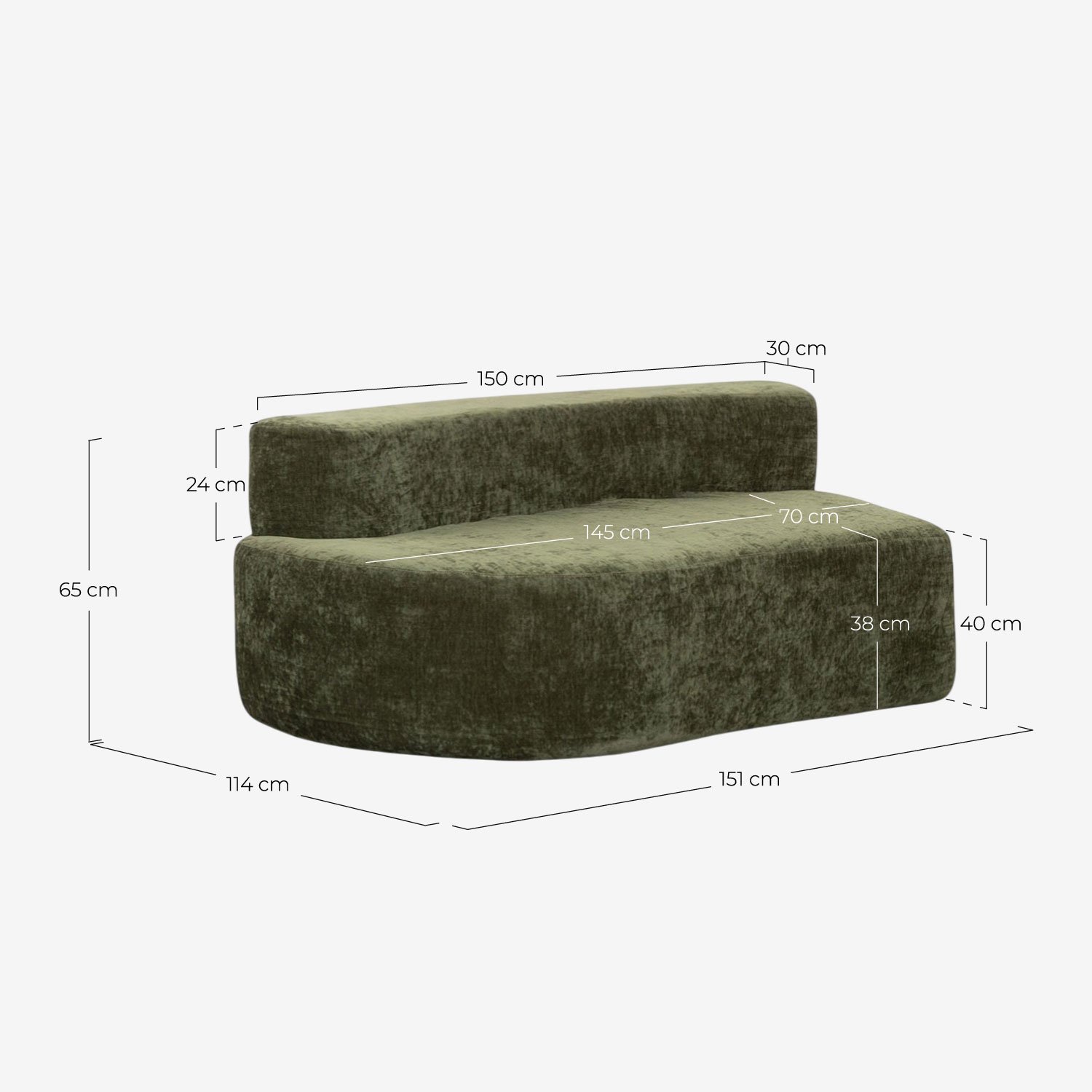 Vakuumverpacktes 2-Sitzer-Sofa London aus Stoff Links, Ma&szlig;e