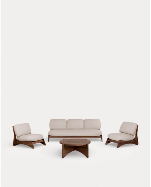 Gartenmöbel-Set mit 3-Sitzer-Sofa, 2 Sesseln und Couchtisch aus Akazienholz und Stoff Lorent