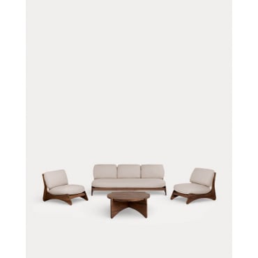 Gartenmöbel-Set mit 3-Sitzer-Sofa, 2 Sesseln und Couchtisch aus Akazienholz und Stoff Lorent Akazie mittel - The Masie